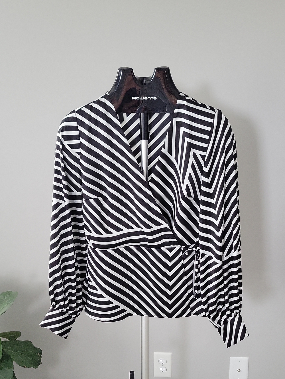 I.N.C International Concepts Black & White Striped Wrap Blouse,Size S